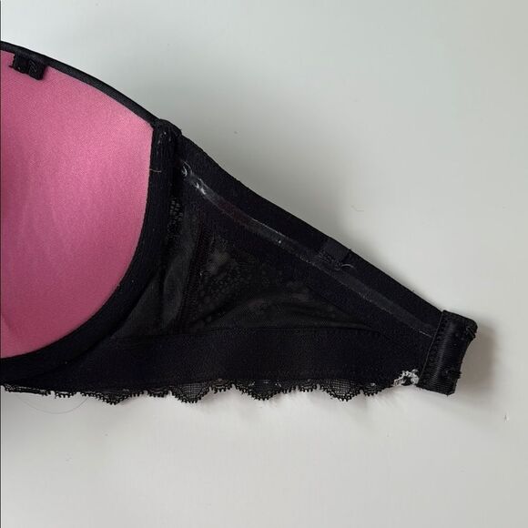 VICTORIAS SECRET PINK BLACK STRAPLESS PUSH-UP PLUNGE BRA SIZE 32DD LACE - Picture 7 of 7